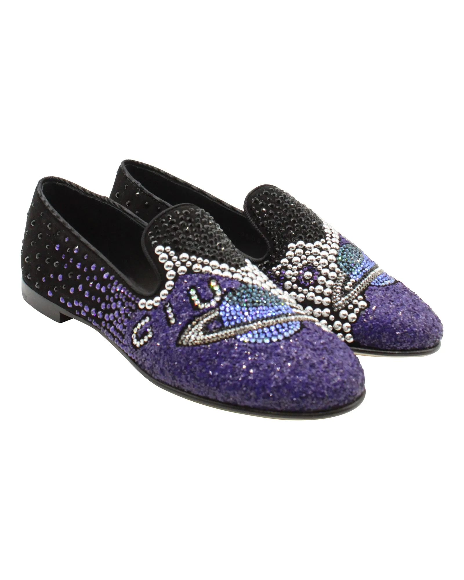 Giuseppe Zanotti Crystal Embellished Uranus Smoking Slippers in Black Suede