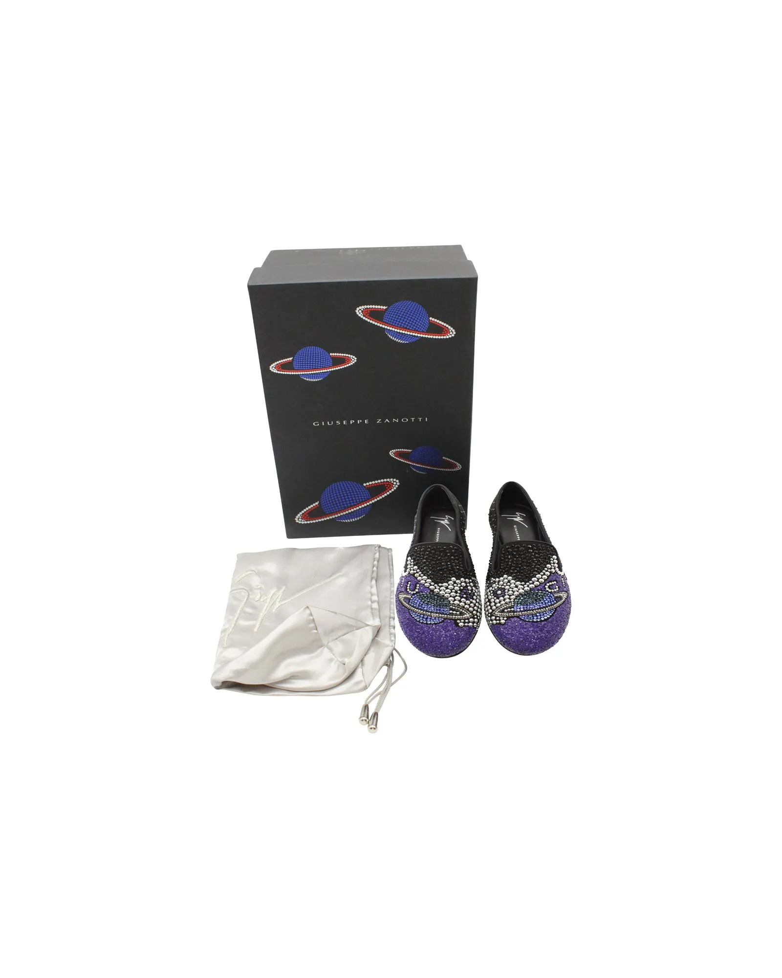 Giuseppe Zanotti Crystal Embellished Uranus Smoking Slippers in Black Suede