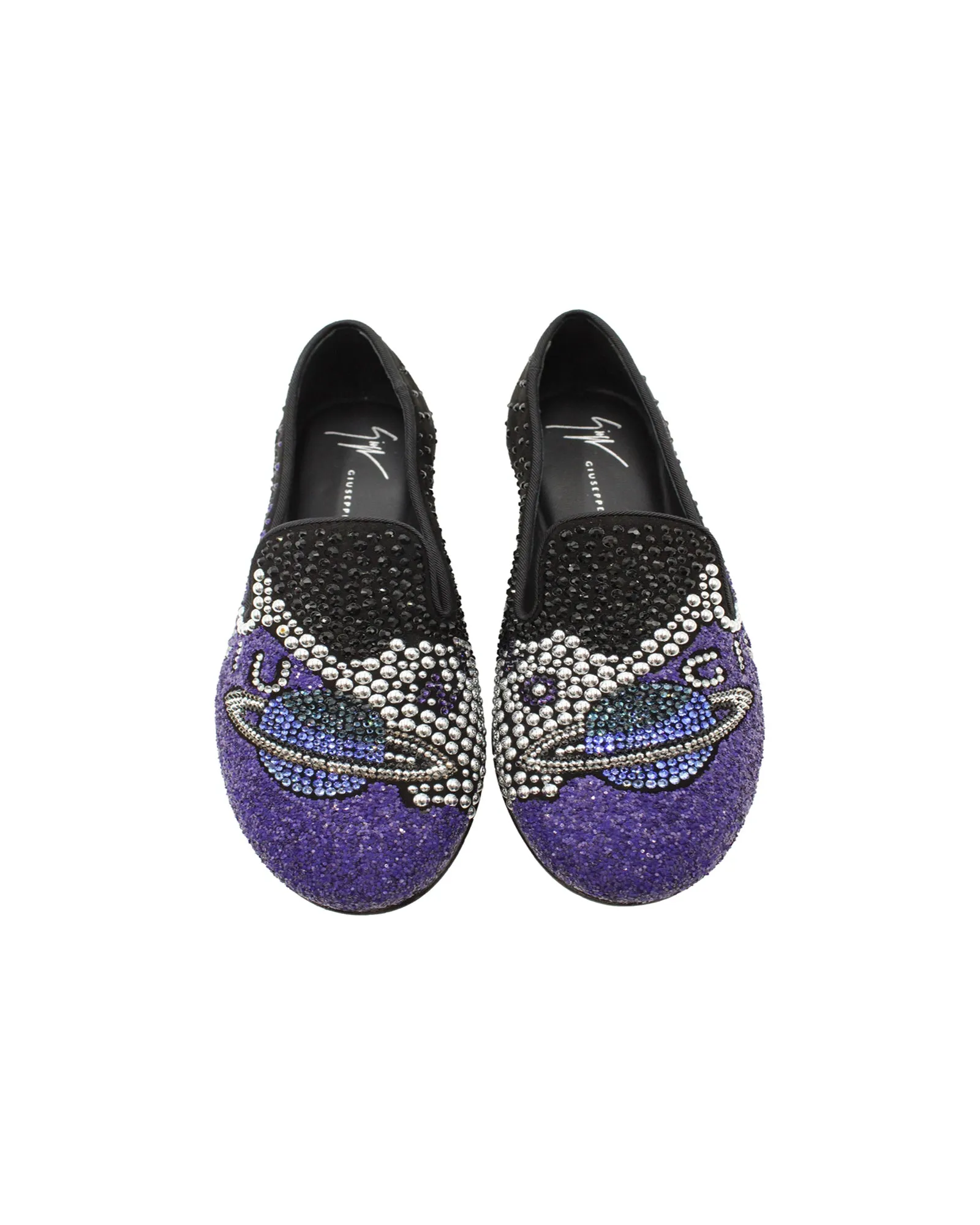 Giuseppe Zanotti Crystal Embellished Uranus Smoking Slippers in Black Suede