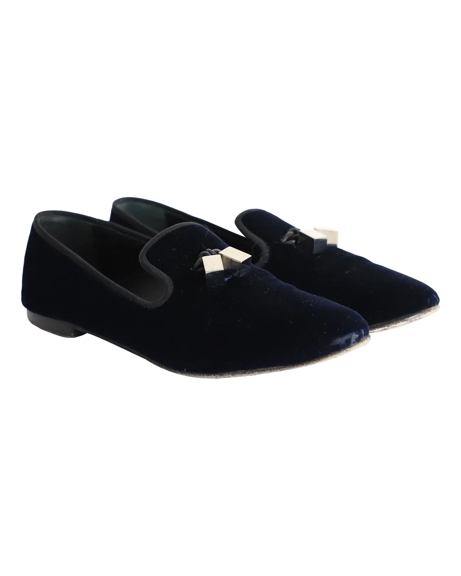 Giuseppe Zanotti Veronica Flat Loafers in Navy Blue Velvet