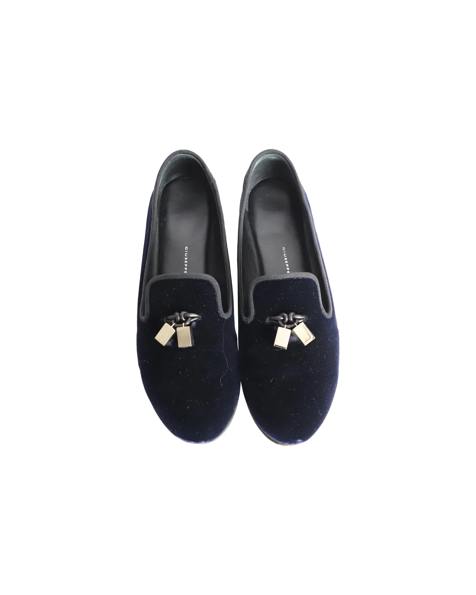 Giuseppe Zanotti Veronica Flat Loafers in Navy Blue Velvet