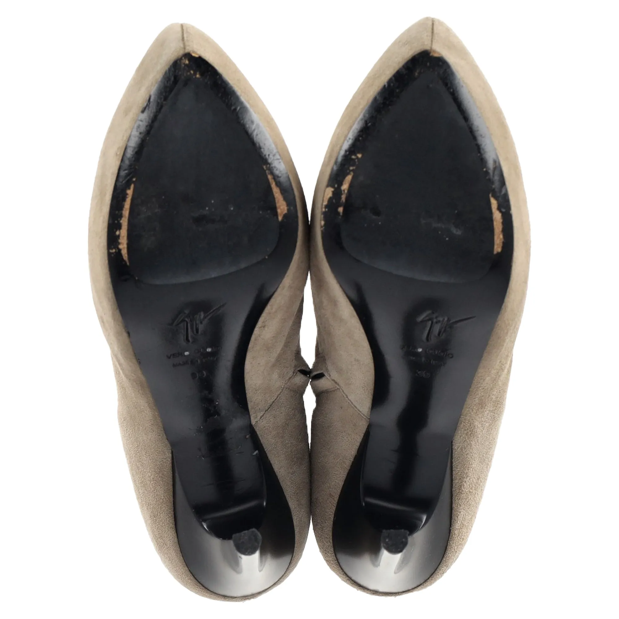 Giuseppe Zanotti Zipped Platform Ankle Boots in Beige Suede