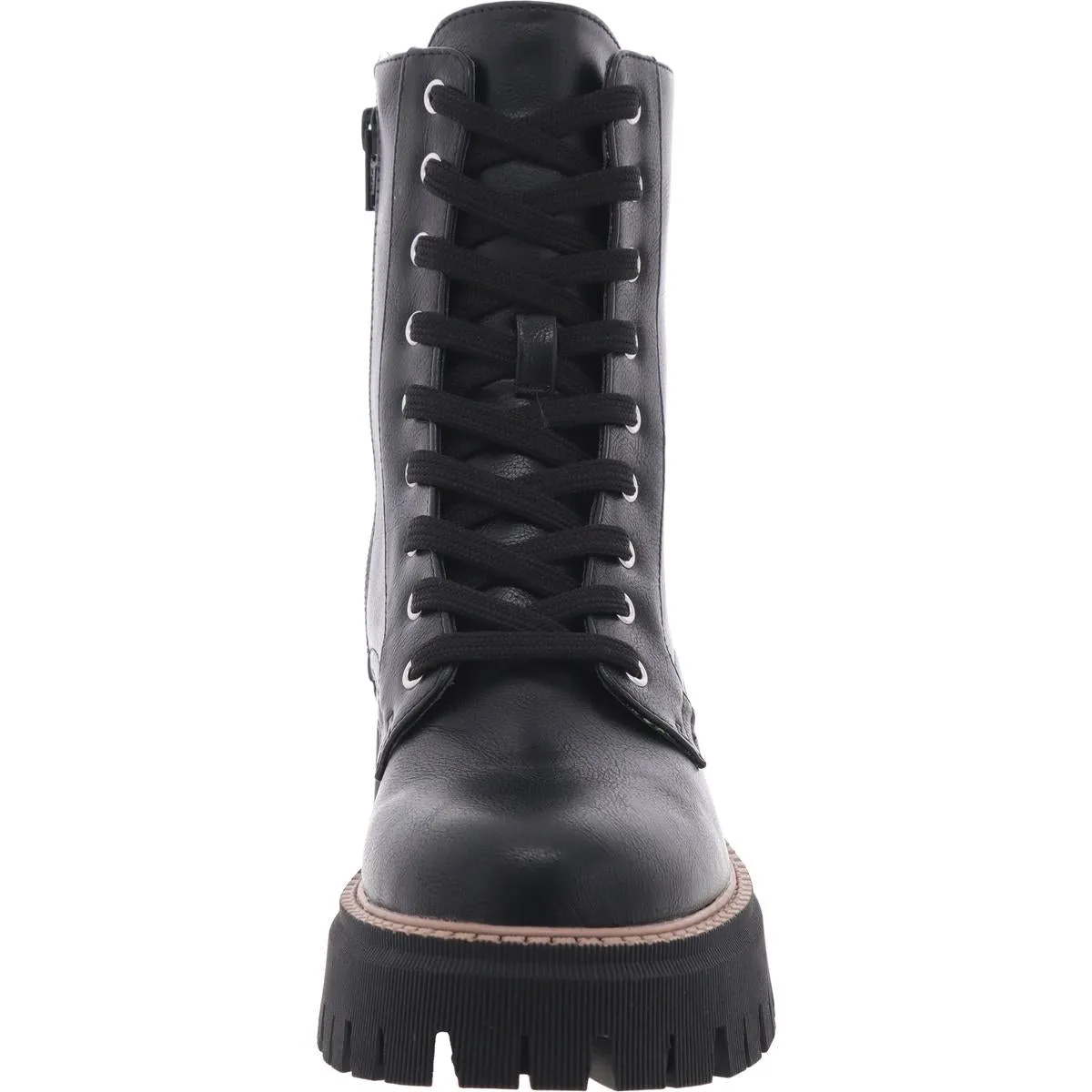 GLISTEN Womens Lugged Sole Manmade Combat & Lace-Up Boots
