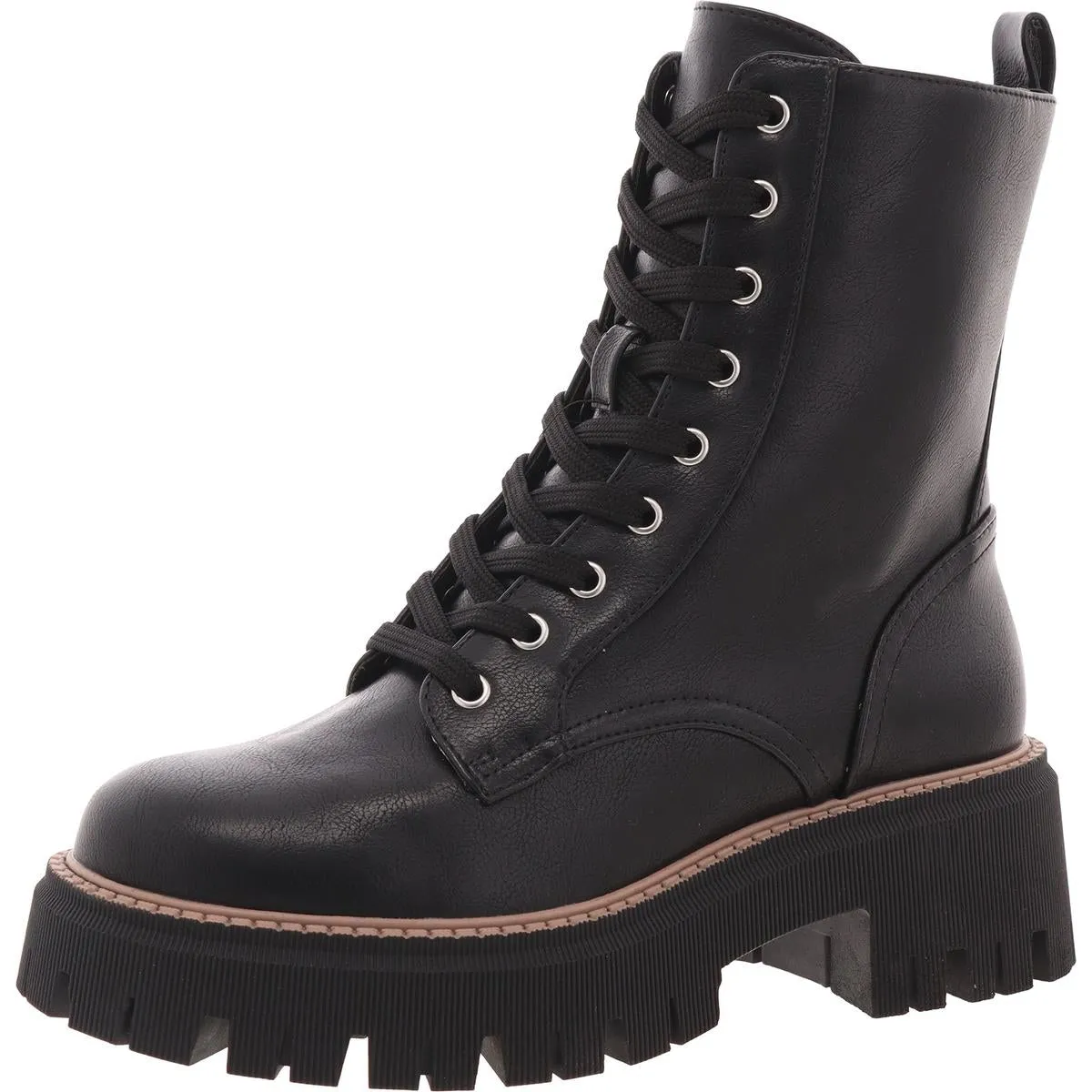 GLISTEN Womens Lugged Sole Manmade Combat & Lace-Up Boots