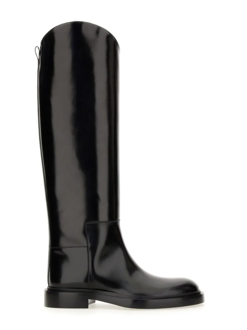 Glossy High-Shaft Leather Boots