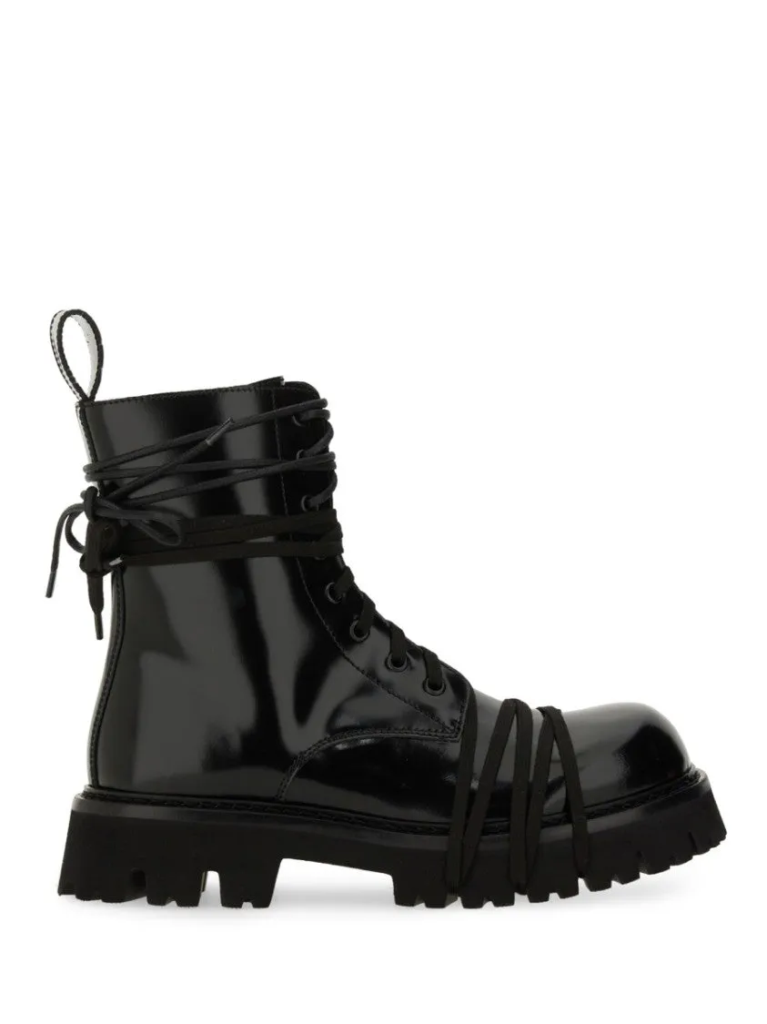 Glossy Leather Lace-Up Boot With Sole