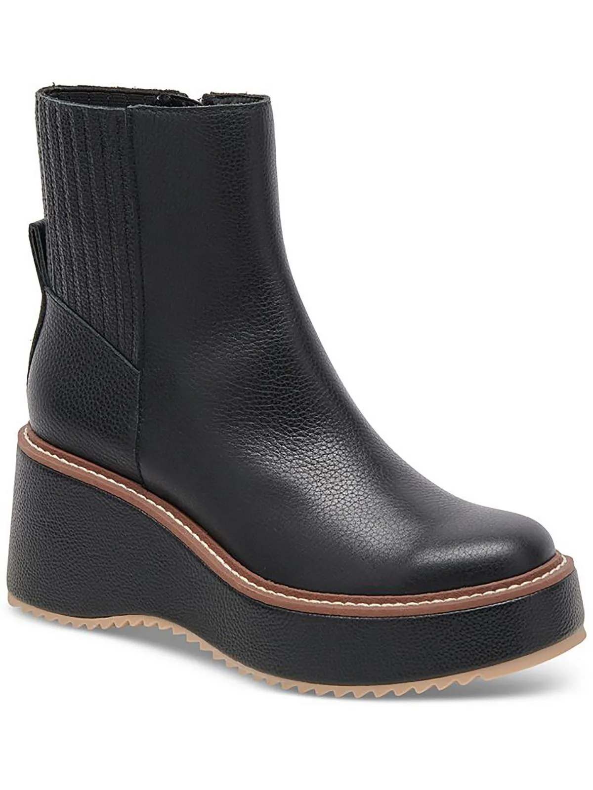 Hilde Womens Leather Wedge Mid-Calf Boots