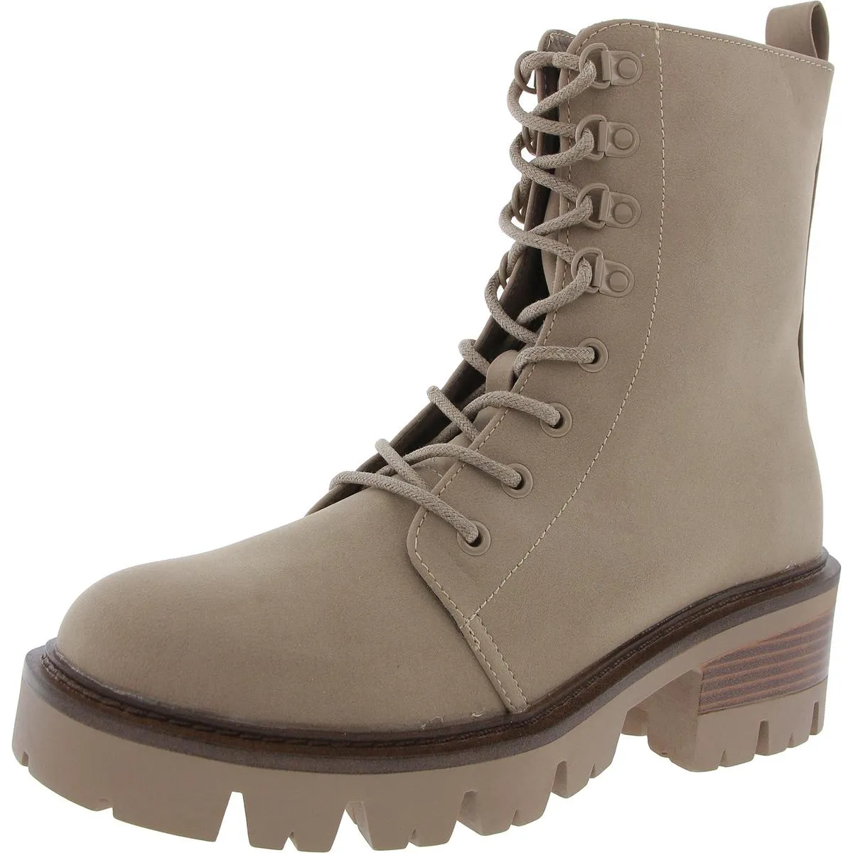 Isaiah Womens Faux Leather Heeled Combat & Lace-Up Boots