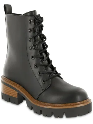 Isaiah Womens Faux Leather Heeled Combat & Lace-Up Boots