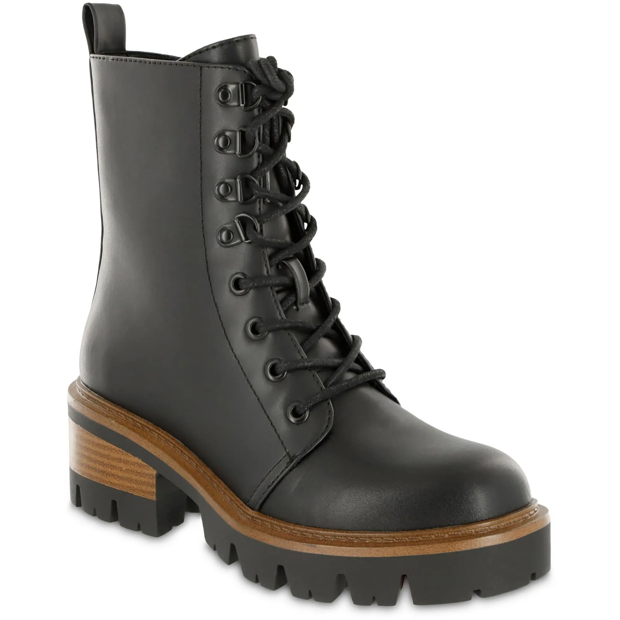 Isaiah Womens Faux Leather Heeled Combat & Lace-Up Boots