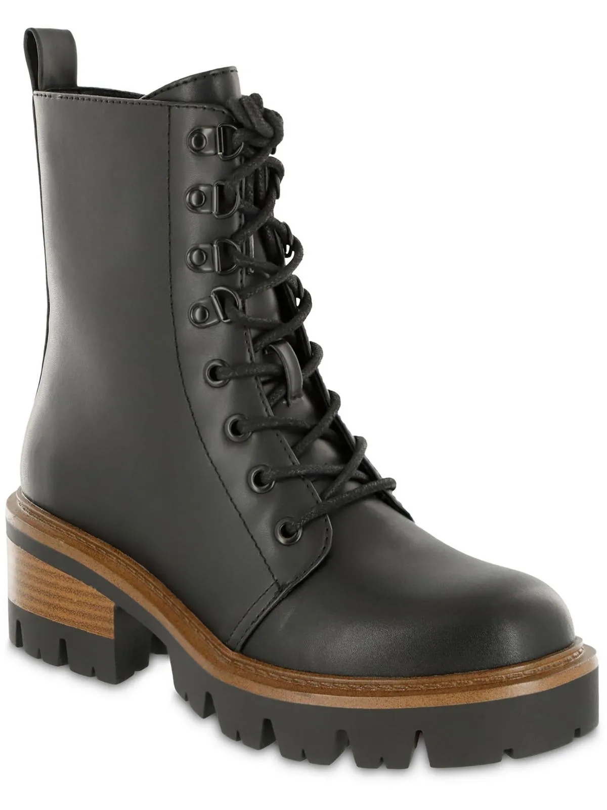 Isaiah Womens Faux Leather Heeled Combat & Lace-Up Boots
