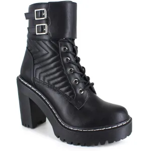 jackie Womens Padded Insole Leather Combat & Lace-Up Boots