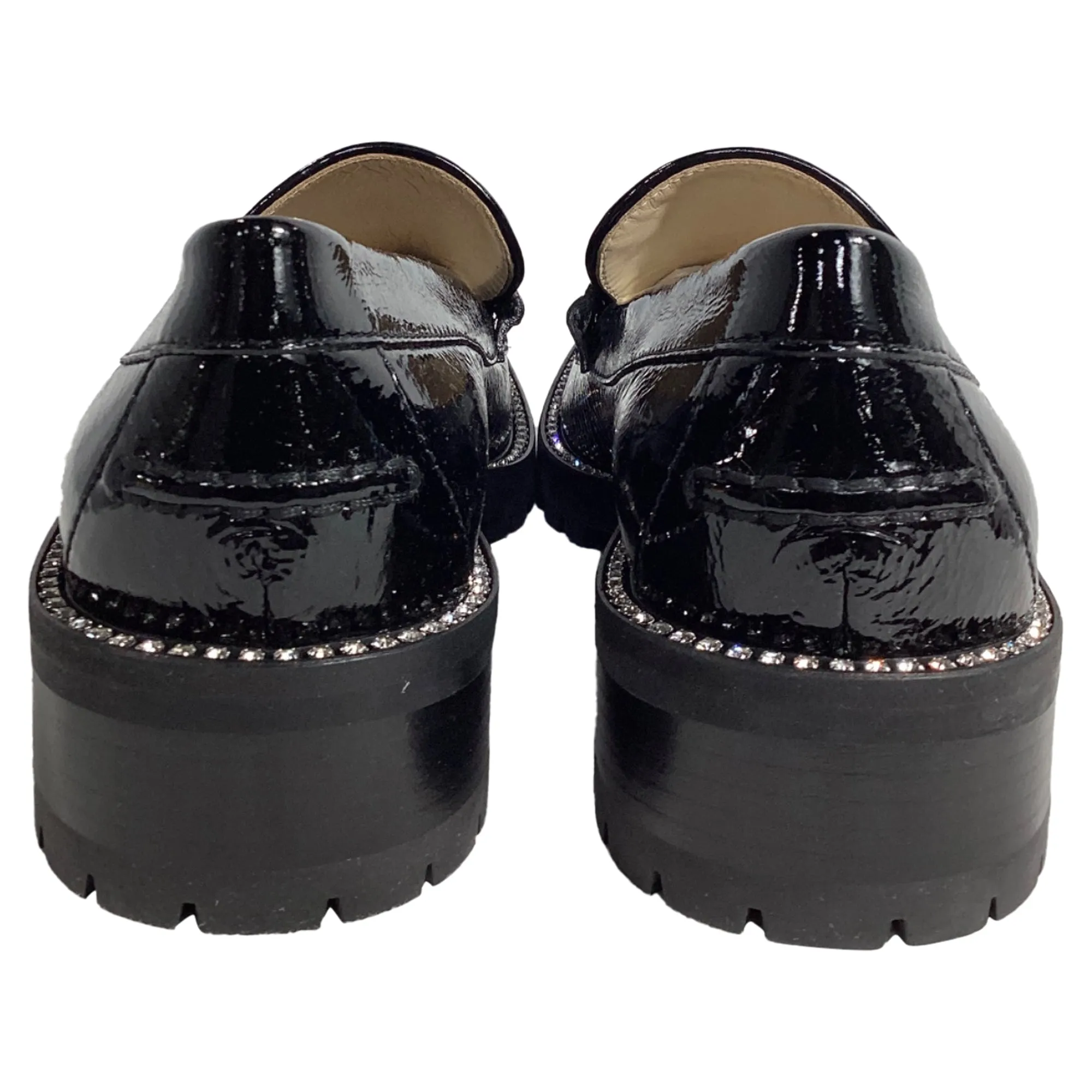 Jimmy Choo Deanna Crystal-Embellished Loafers in Black Patent Leather