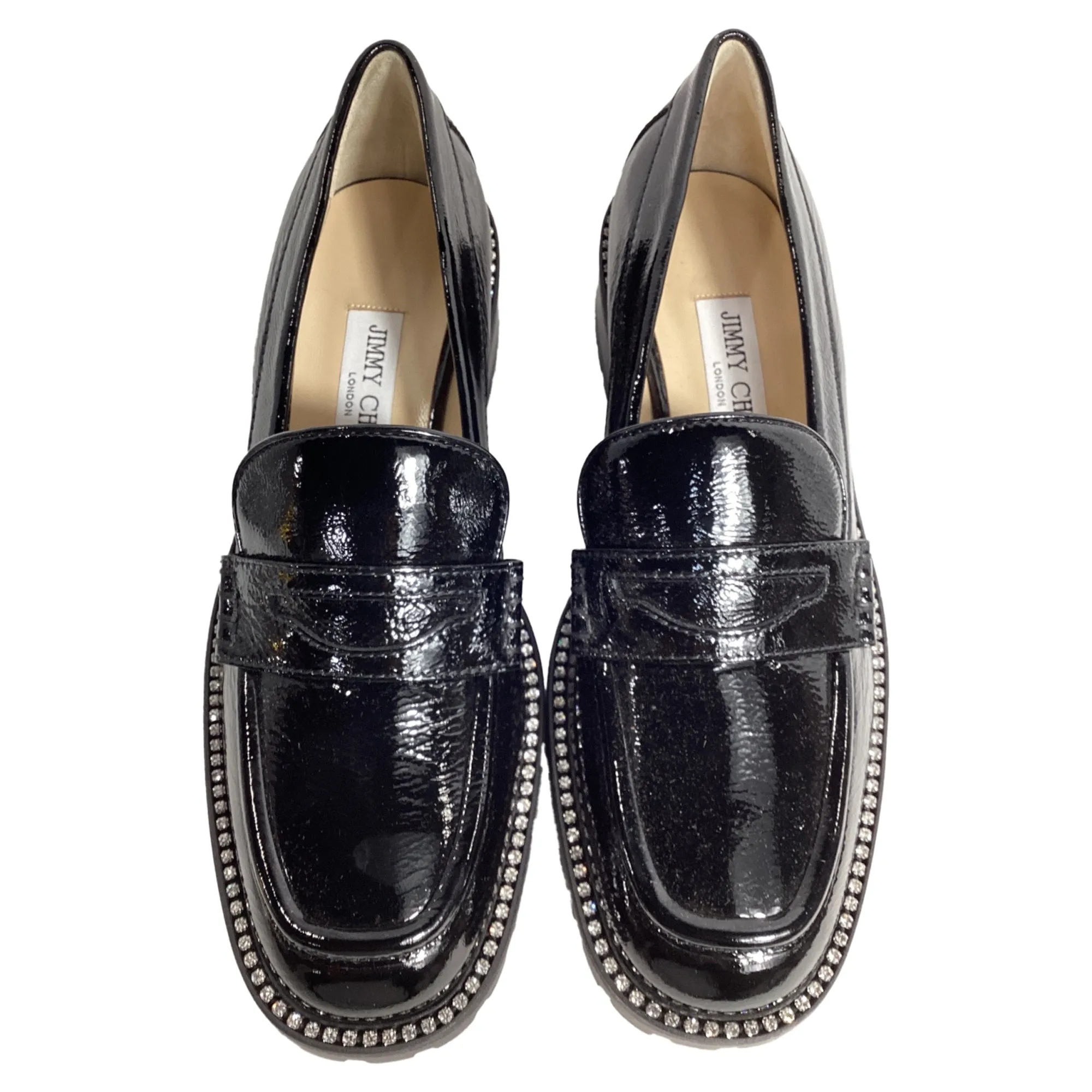 Jimmy Choo Deanna Crystal-Embellished Loafers in Black Patent Leather