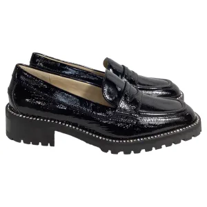 Jimmy Choo Deanna Crystal-Embellished Loafers in Black Patent Leather
