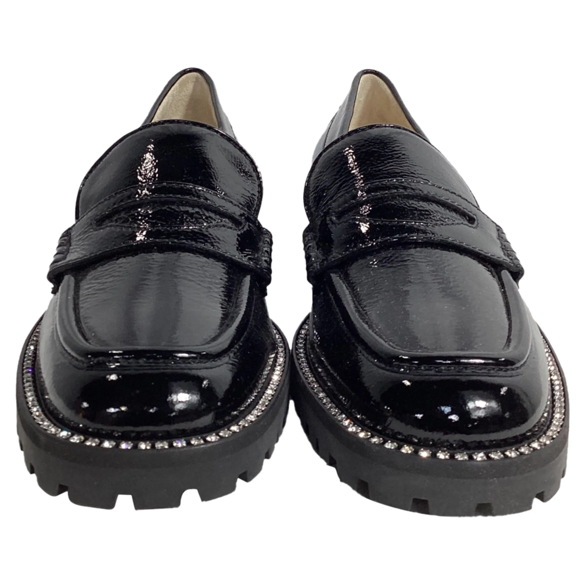 Jimmy Choo Deanna Crystal-Embellished Loafers in Black Patent Leather