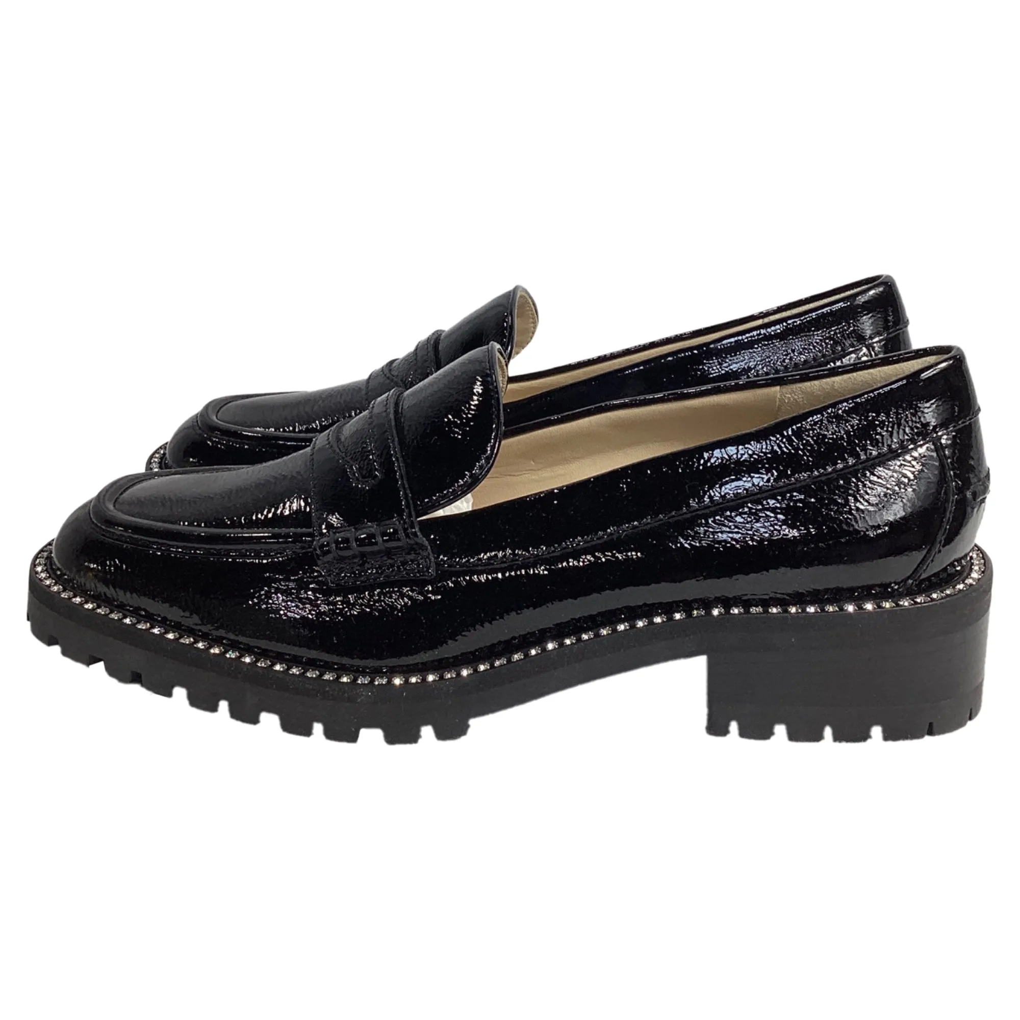 Jimmy Choo Deanna Crystal-Embellished Loafers in Black Patent Leather