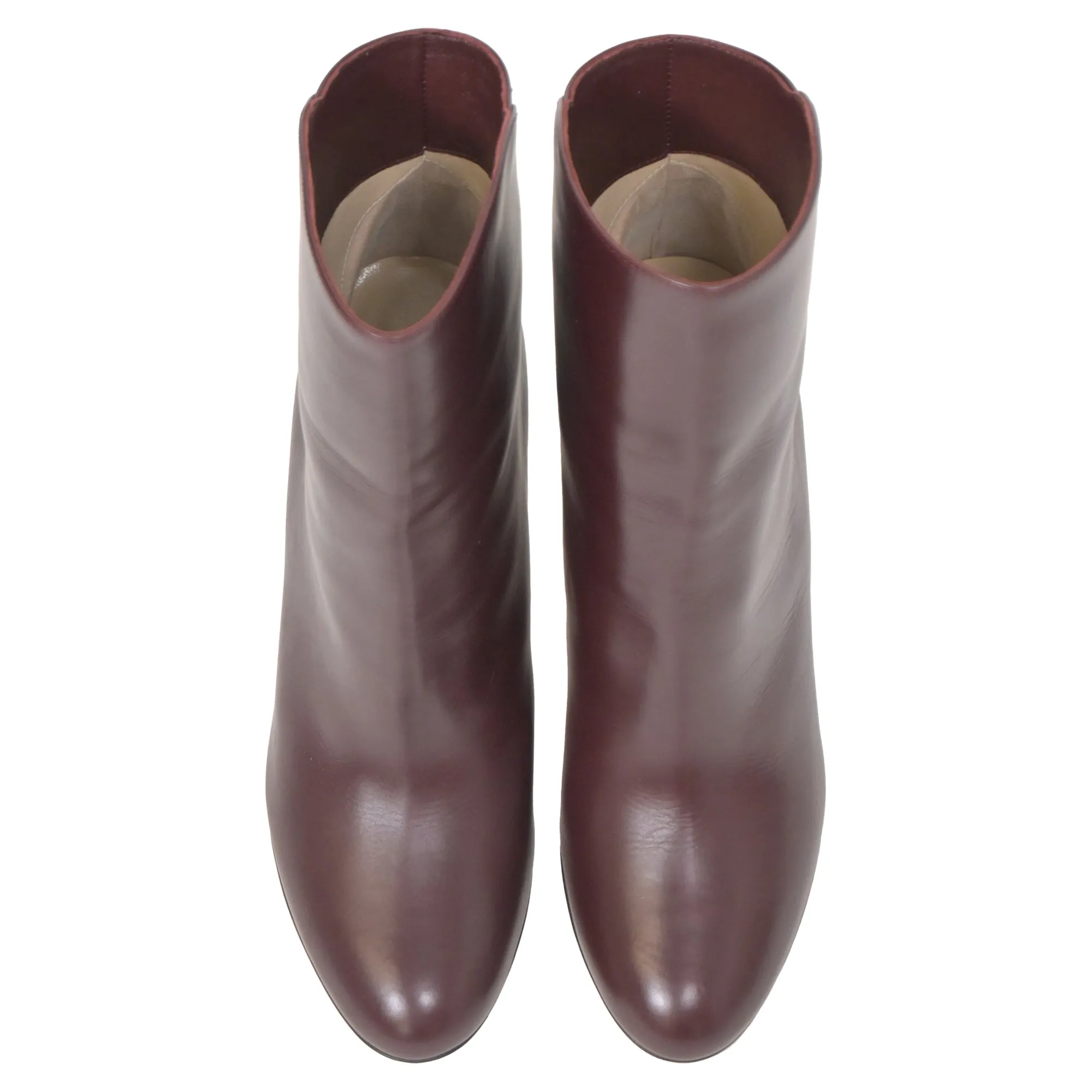 Jimmy Choo Karter 85 Ankle Heeled Boots in Burgundy Calfskin Leather