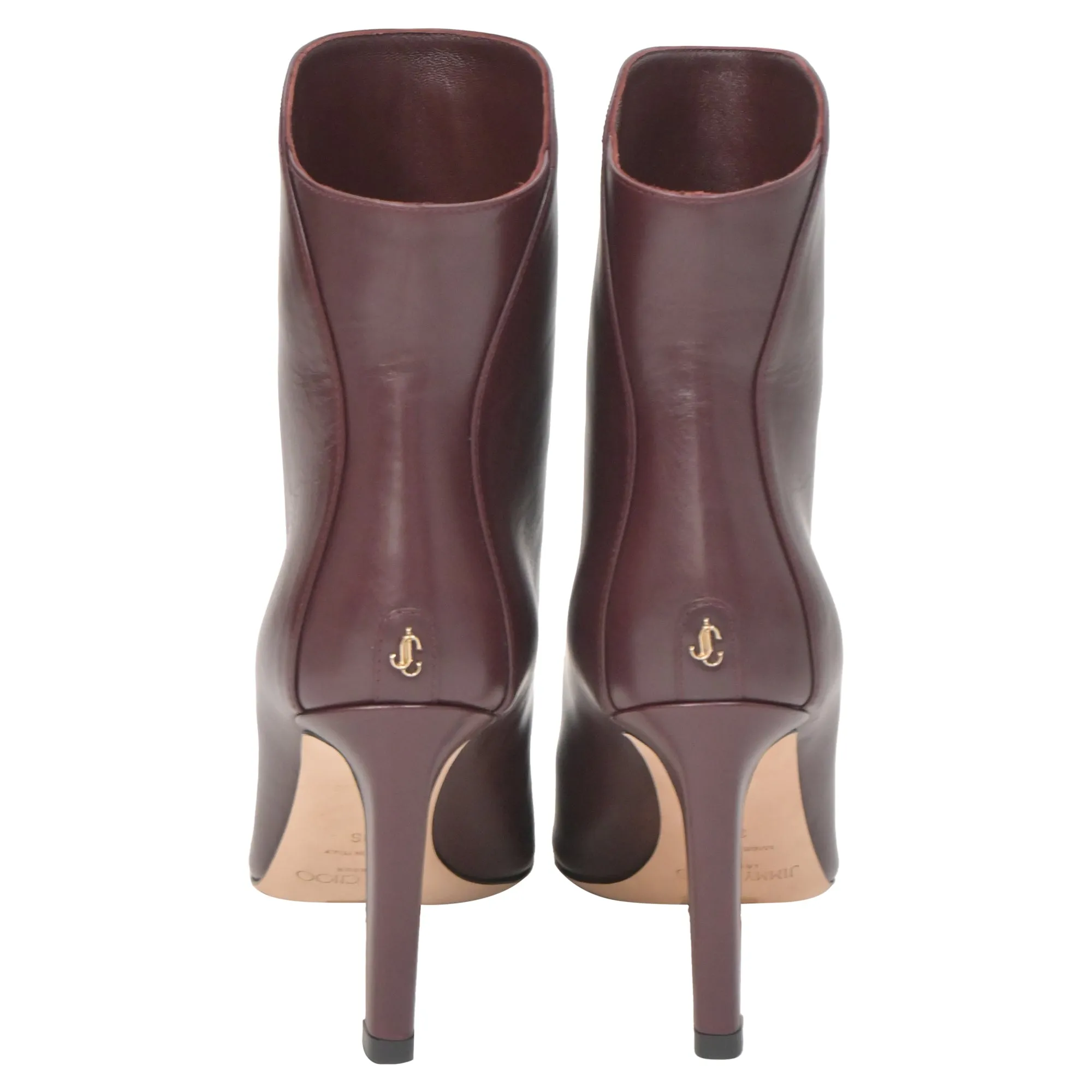 Jimmy Choo Karter 85 Ankle Heeled Boots in Burgundy Calfskin Leather