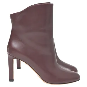 Jimmy Choo Karter 85 Ankle Heeled Boots in Burgundy Calfskin Leather