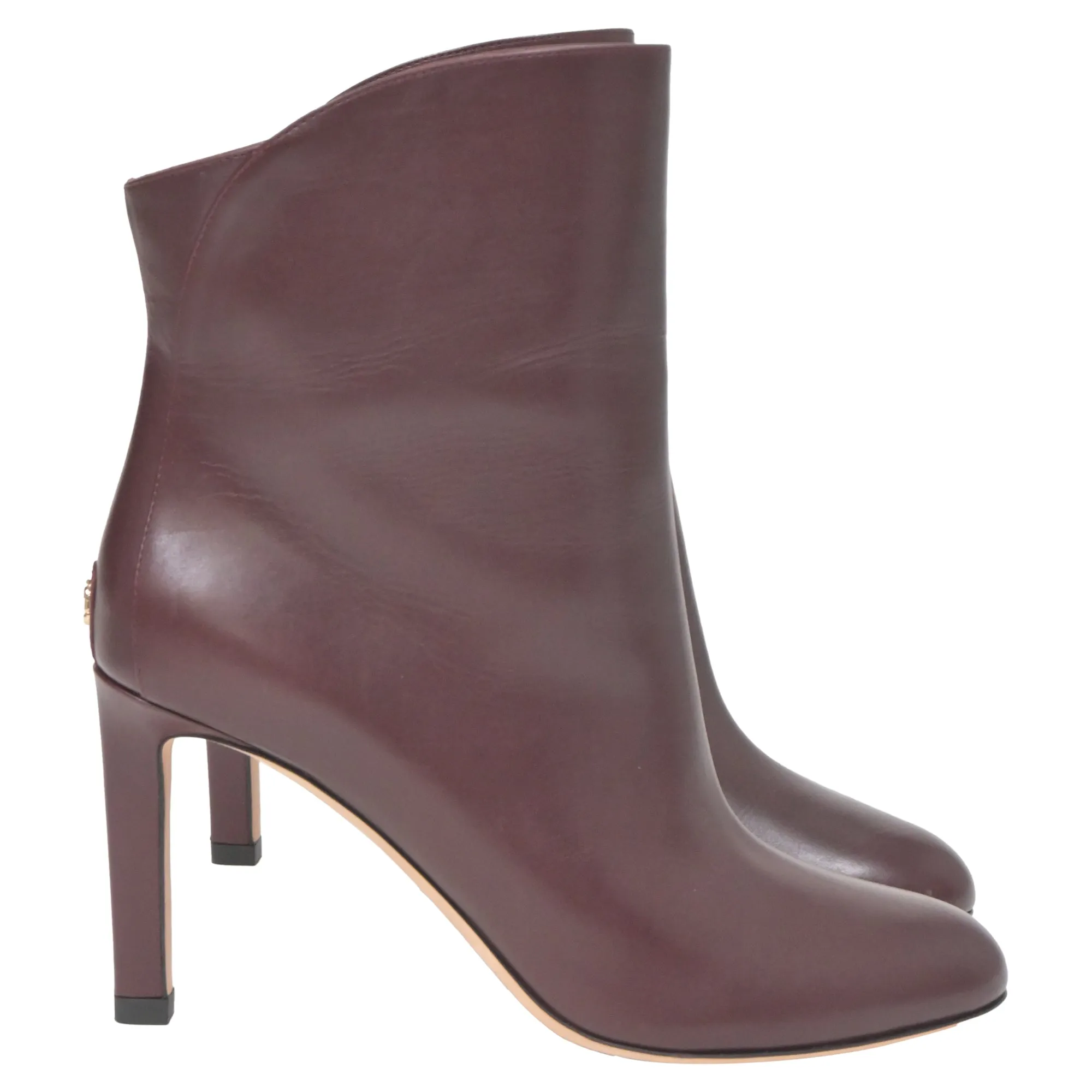 Jimmy Choo Karter 85 Ankle Heeled Boots in Burgundy Calfskin Leather