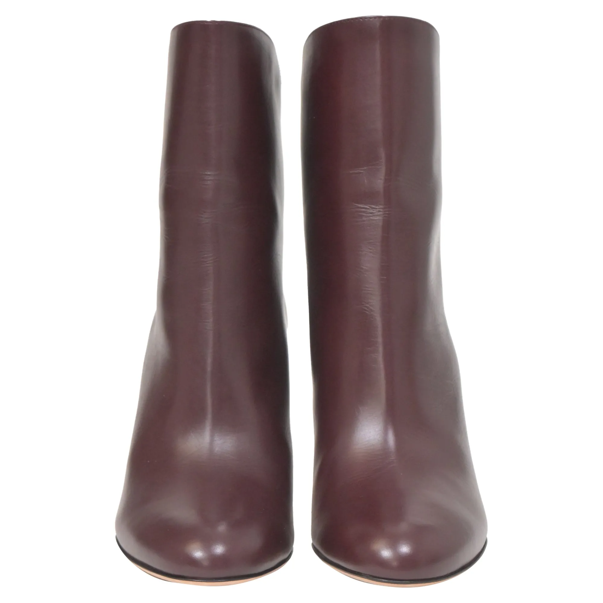 Jimmy Choo Karter 85 Ankle Heeled Boots in Burgundy Calfskin Leather