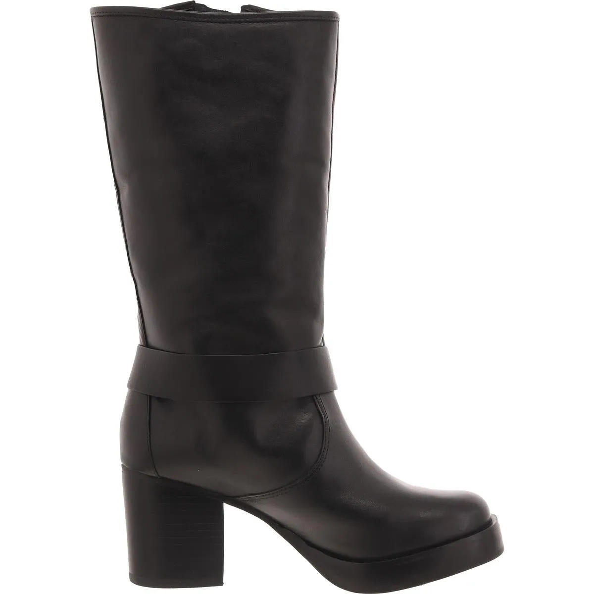 Kiara Block Womens Harness Leather Mid-Calf Boots