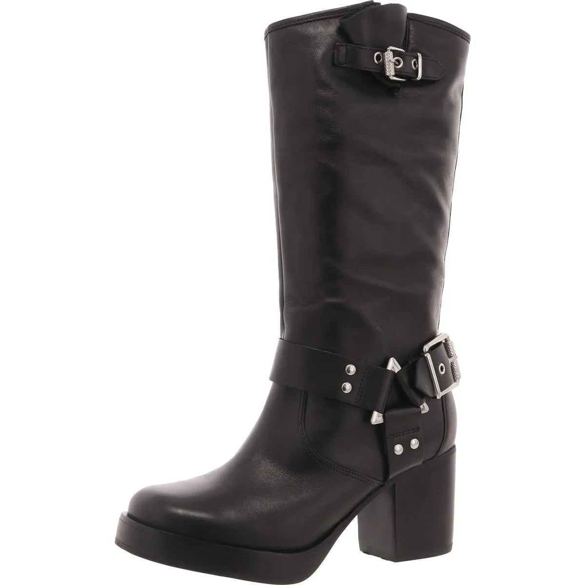 Kiara Block Womens Harness Leather Mid-Calf Boots