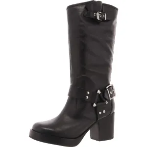 Kiara Block Womens Harness Leather Mid-Calf Boots