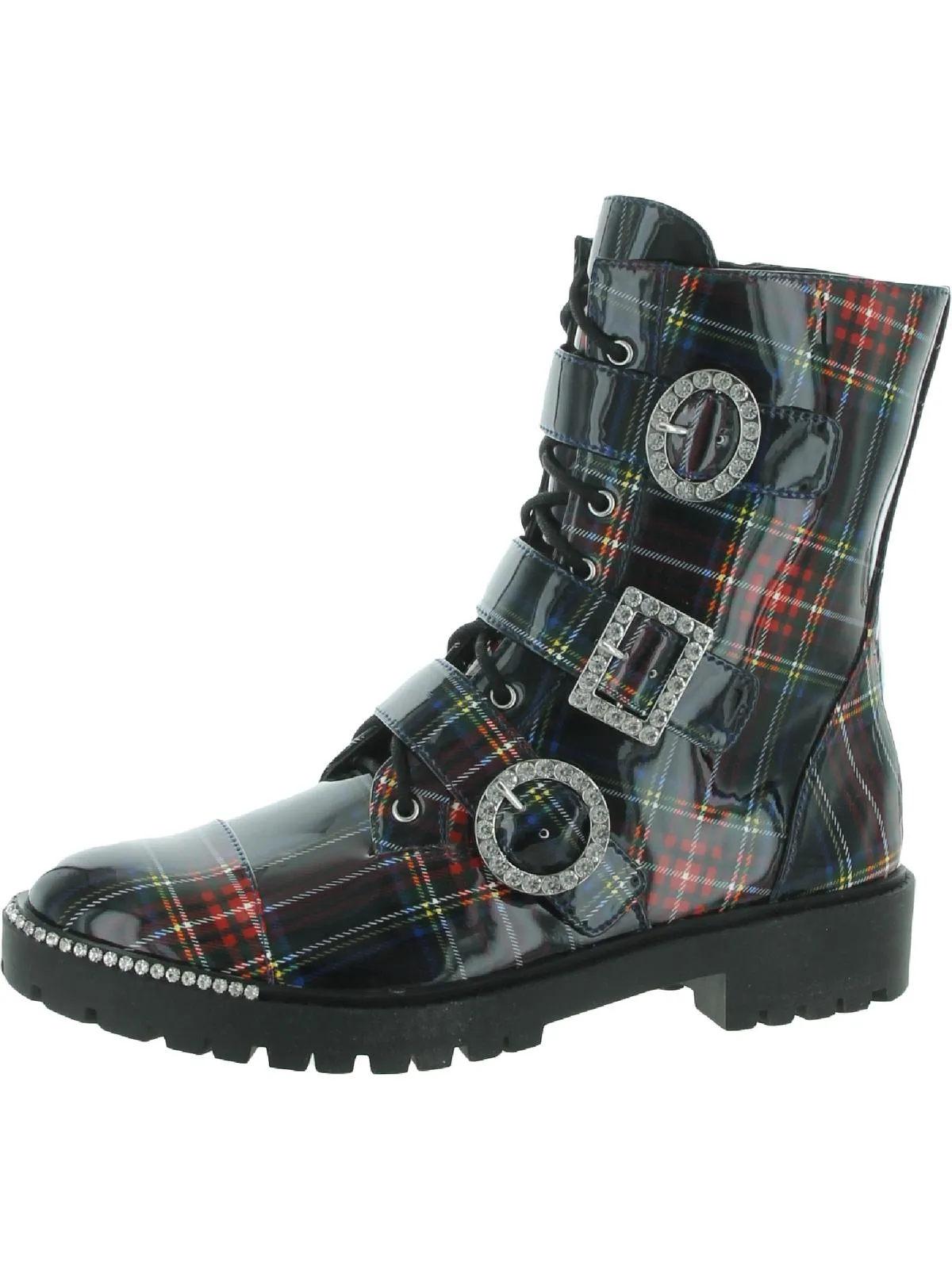 Kirlah  Womens Leather Buckle Combat Boots