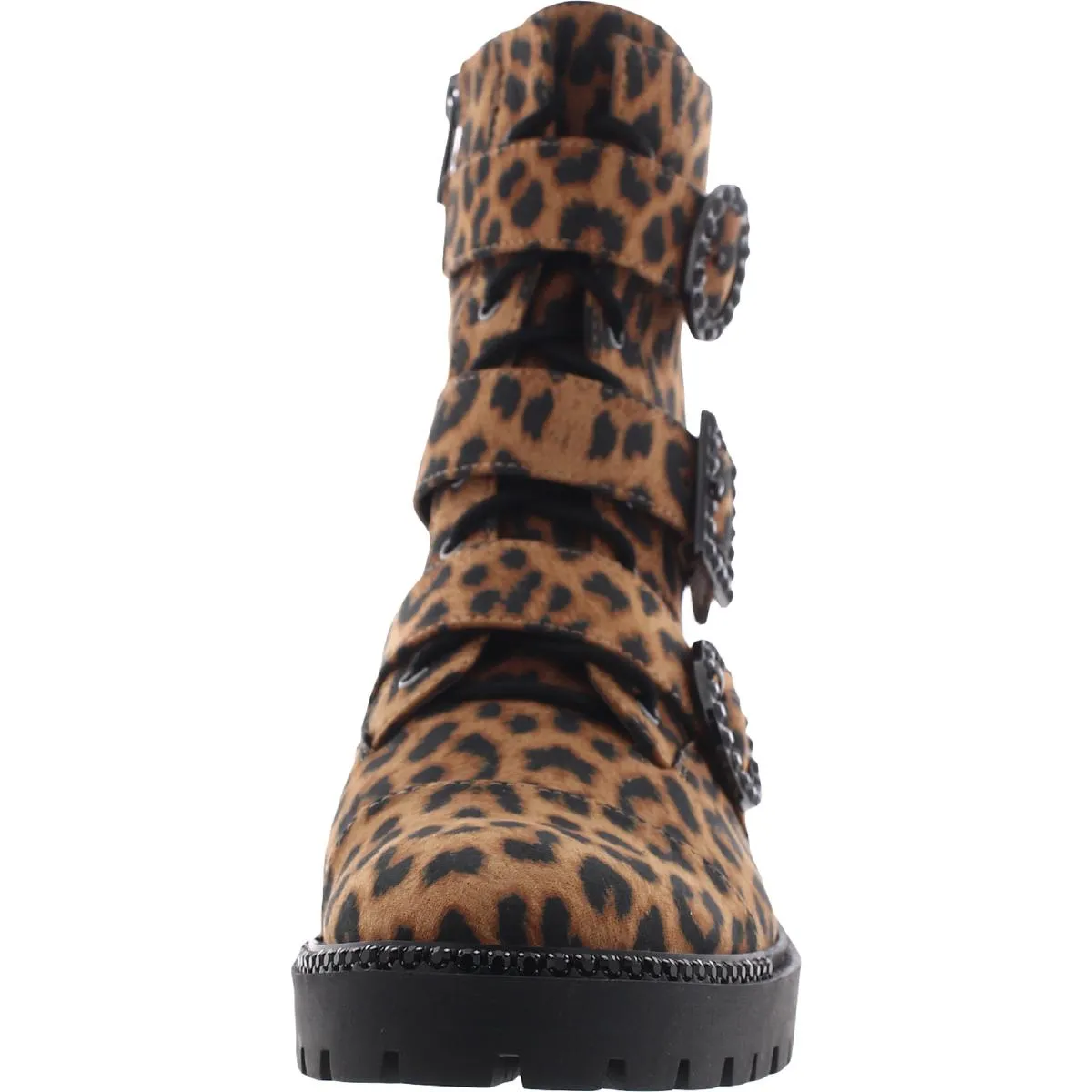 Kirlah  Womens Leather Buckle Combat Boots