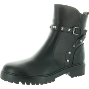 KLIMBE Womens Studded Faux Leather Motorcycle Boots