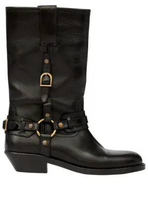 Knee-High Leather Boots With Buckle Detail