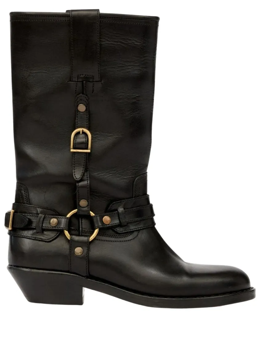 Knee-High Leather Boots With Buckle Detail