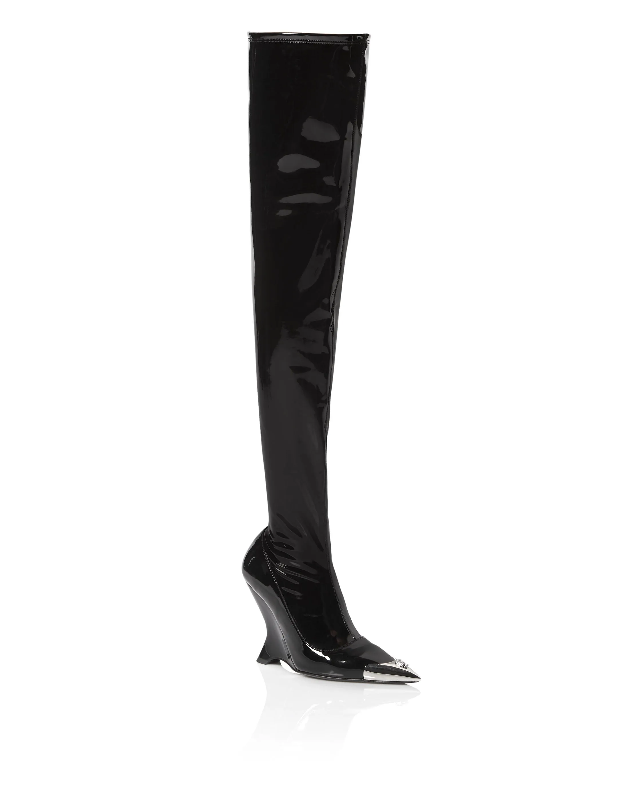 Latex Boots Low Heels Overknee