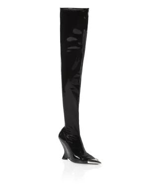 Latex Boots Low Heels Overknee