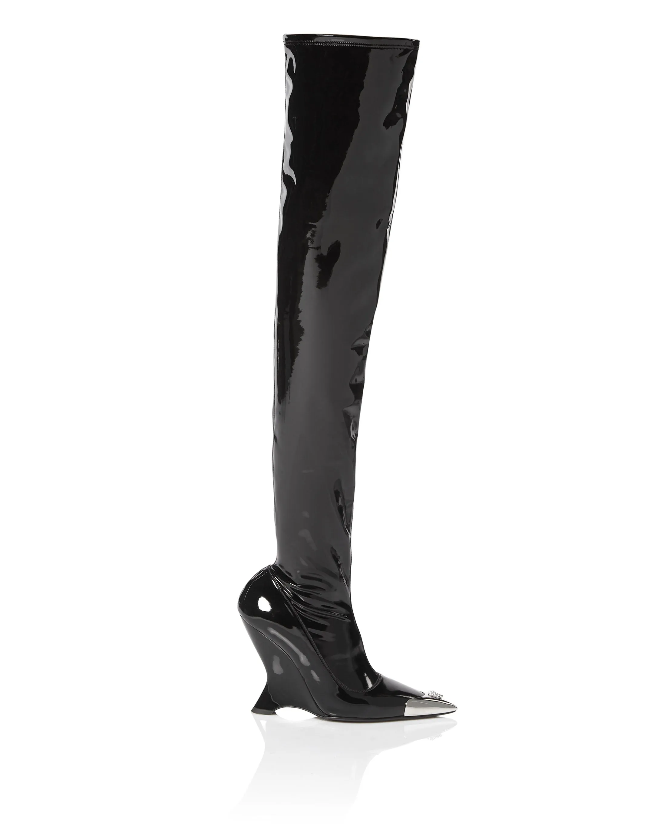 Latex Boots Low Heels Overknee