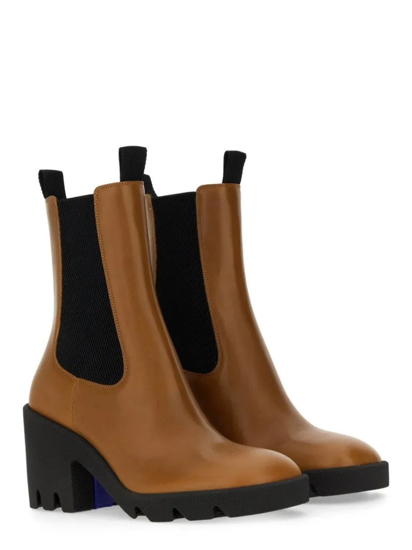 Leather Boots With High Block Heel