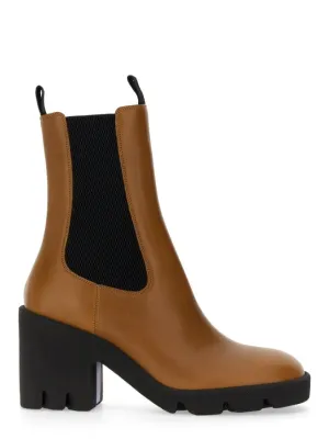 Leather Boots With High Block Heel