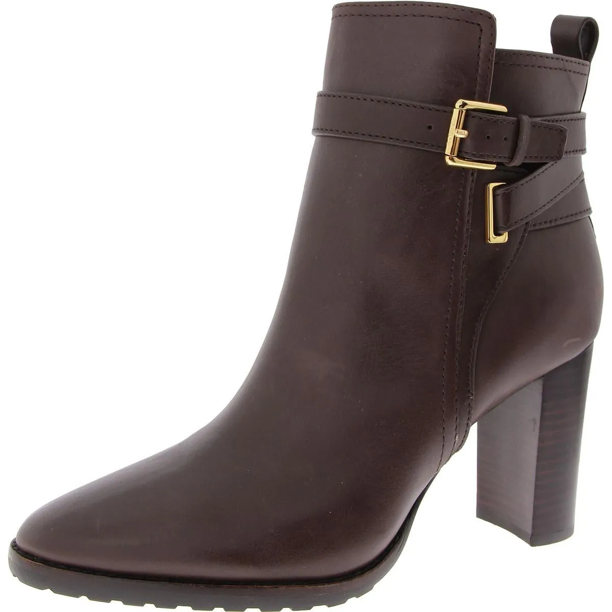 Madisyn Womens Leather Stacked Heel Ankle Boots