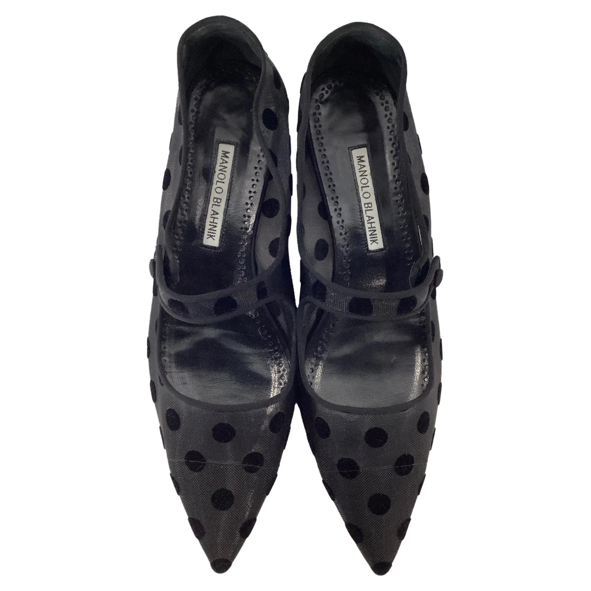 Manolo Blahnik Campari Polka Dot Mary Jane Ballet Flats in Black Polyamide