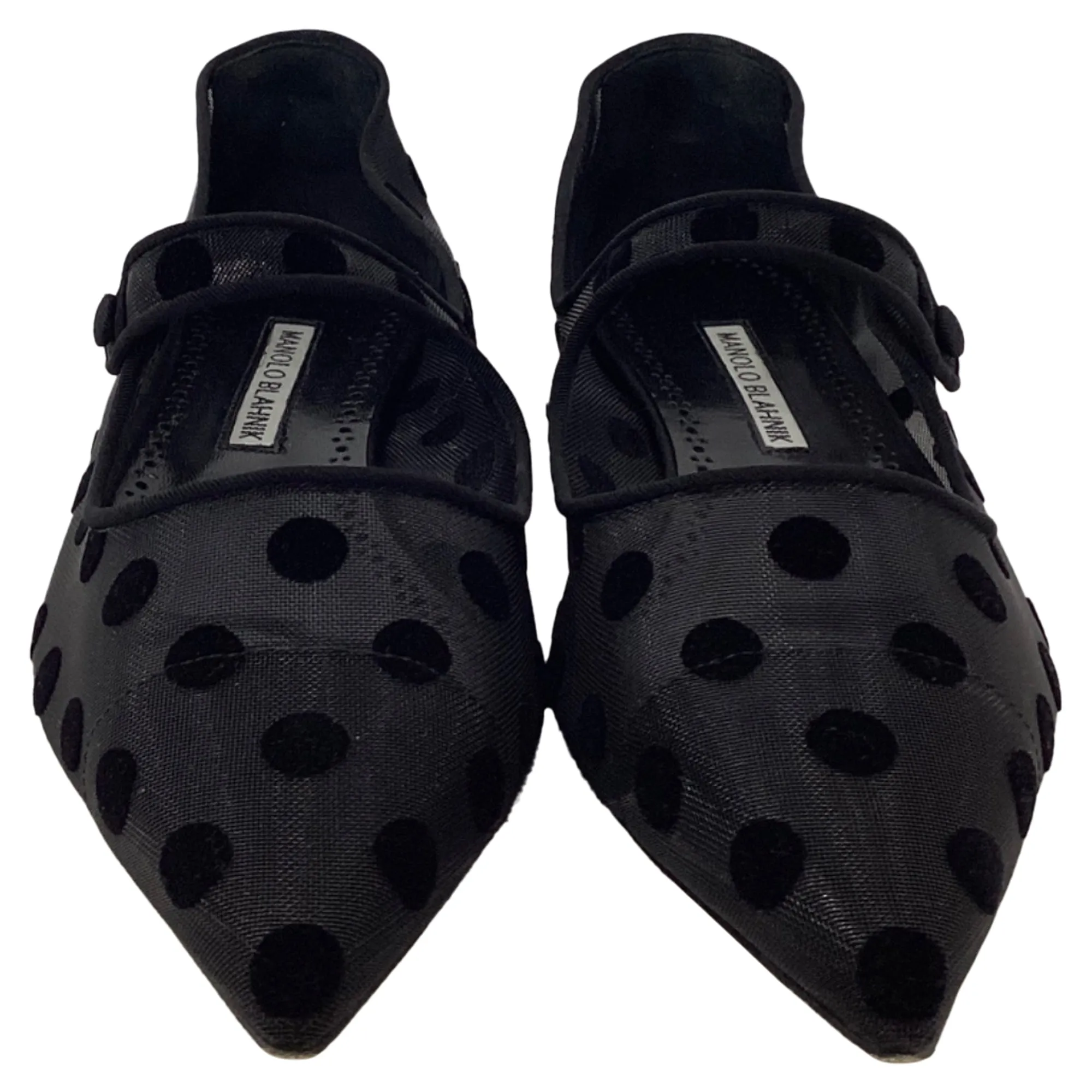 Manolo Blahnik Campari Polka Dot Mary Jane Ballet Flats in Black Polyamide