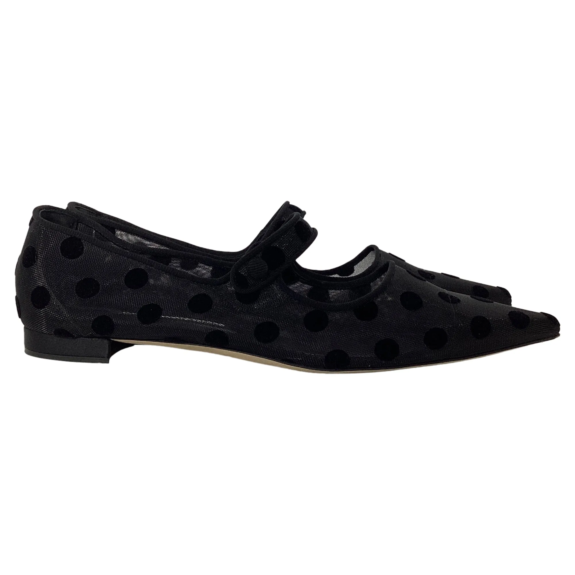 Manolo Blahnik Campari Polka Dot Mary Jane Ballet Flats in Black Polyamide