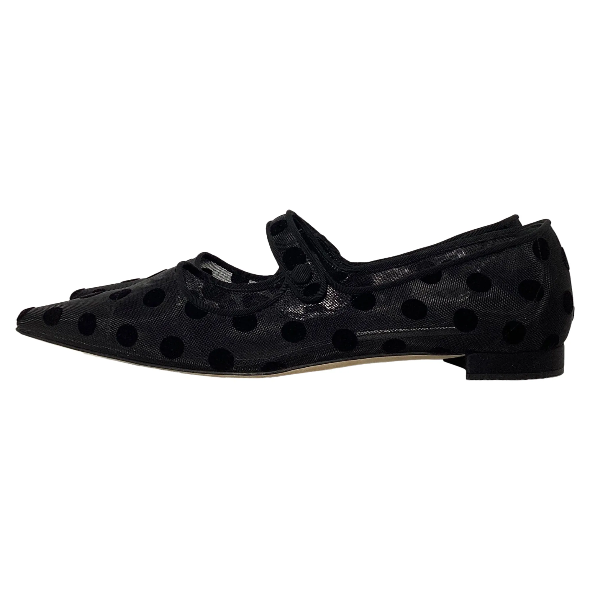 Manolo Blahnik Campari Polka Dot Mary Jane Ballet Flats in Black Polyamide