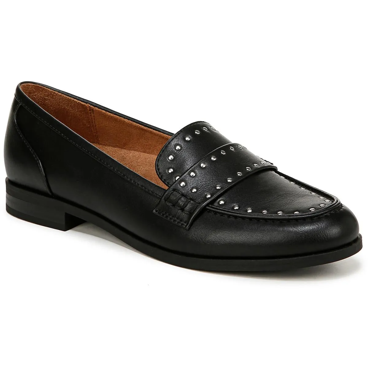 Milo-Stud Womens Faux Leather Block Heel Loafers