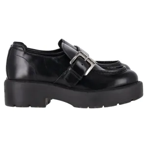 Miu Miu Logo Buckled Platform Loafers in Black Leather