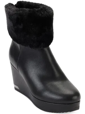 Nadra Womens Faux Leather Wedge Boots