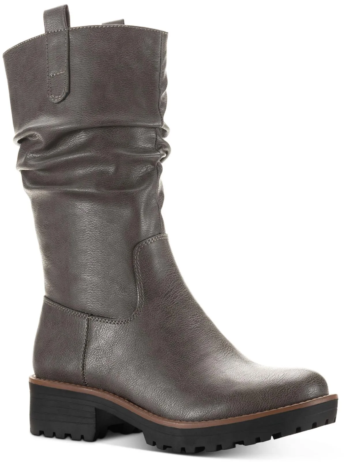 Nellieep Womens Faux Leather Lug Sole Mid-Calf Boots