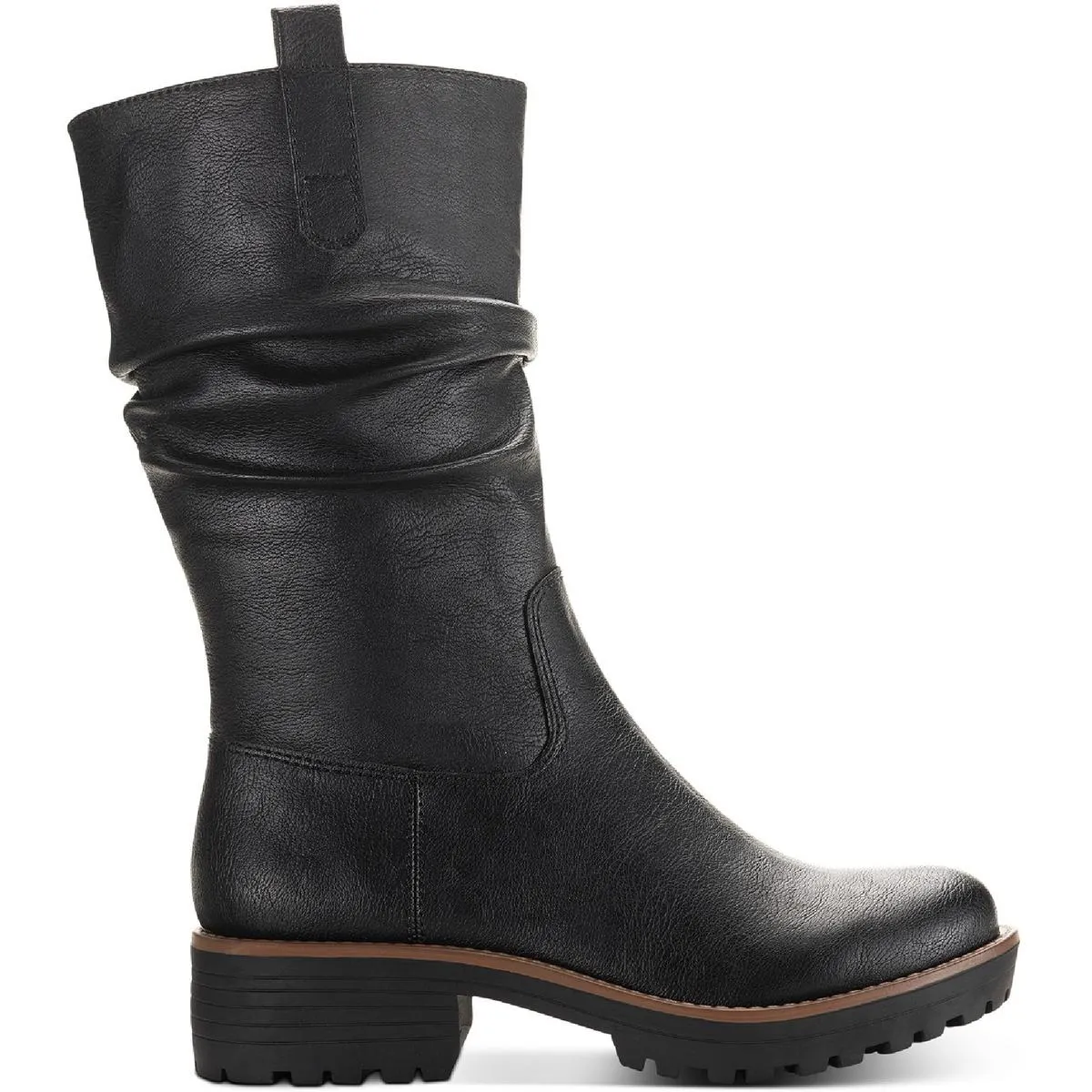 Nellieep Womens Faux Leather Lug Sole Mid-Calf Boots