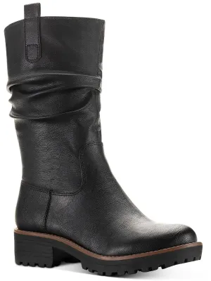 Nellieep Womens Faux Leather Lug Sole Mid-Calf Boots